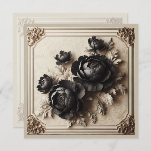 Moderne Schwarze Flora Einladung zur Hochzeit (Vorne/Hinten)