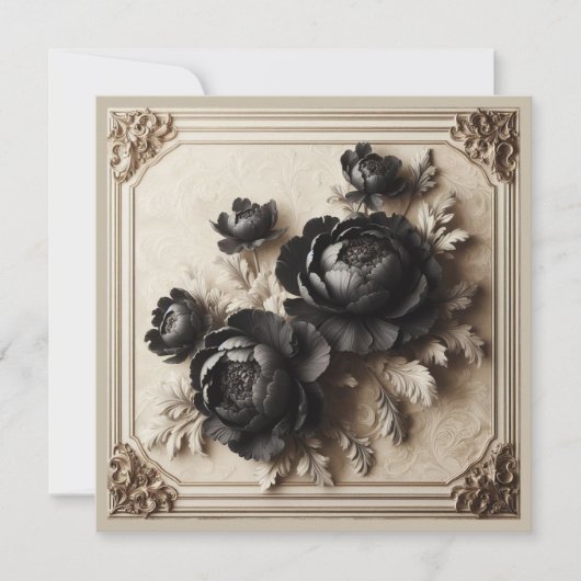 Moderne Schwarze Flora Einladung zur Hochzeit (Vorderseite)