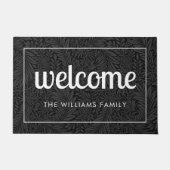 Moderne Schwarze Flora und Weiß - Personalisierter Fußmatte (Vorderseite)