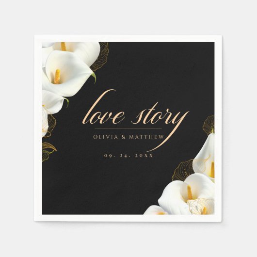Moderne Schwarze Florale Hochzeit Serviette (Vorderseite)