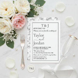 Moderne schwarze florale melancholische Minimalist Einladung