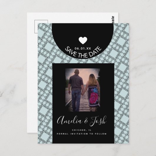 Moderne schwarze Formen Muster Save the Date Postc Postkarte (Vorne/Hinten)