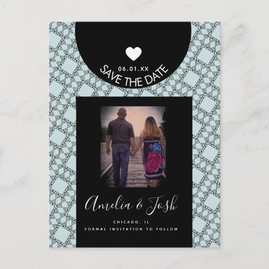 Moderne schwarze Formen Muster Save the Date Postc Postkarte (Vorderseite)