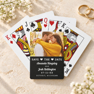 Moderne schwarze Foto-Herz-Save-the-Date-Karte Spielkarten