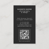 Moderne schwarze Foto-QR-Code professionell elegan Visitenkarte (Rückseite)