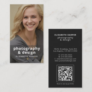 Moderne schwarze Foto-QR-Code professionell elegan Visitenkarte