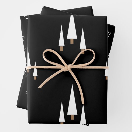 Moderne schwarze, fröhliche Bauernhöfe Weihnachten Geschenkpapier Set (Beispiel)