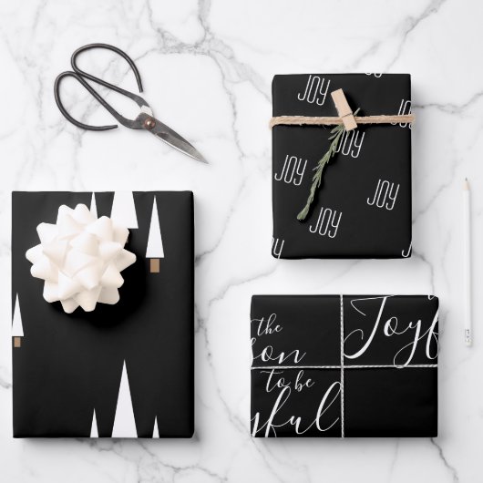 Moderne schwarze, fröhliche Bauernhöfe Weihnachten Geschenkpapier Set (Vorderseite)
