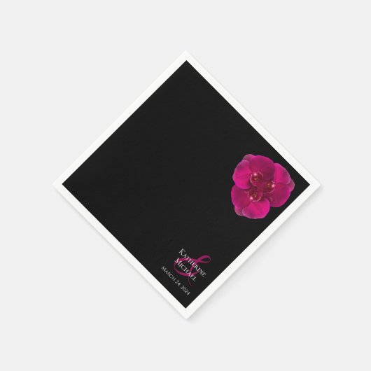 Moderne Schwarze Fuchsia und Weiße Hochzeit- Serviette (Ecke)