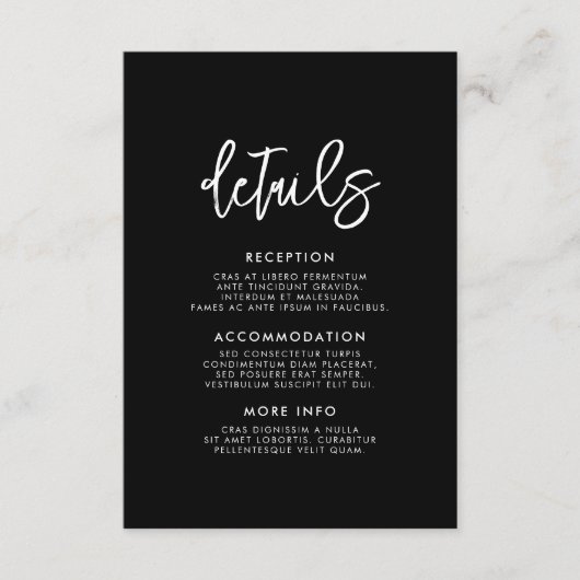 Moderne schwarze Gästekarte Begleitkarte (Vorderseite)