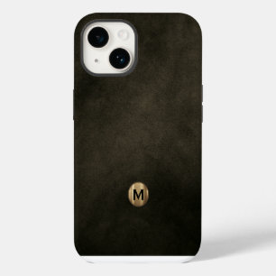 Moderne schwarze gebürstete Gold-Monogramm iPhone 14 Hülle
