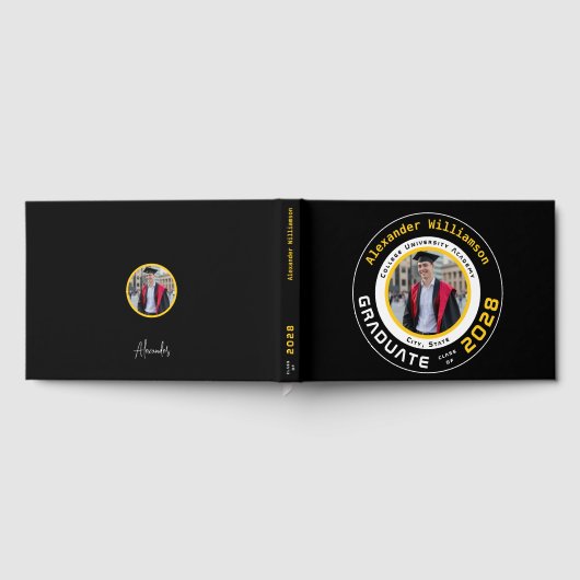 Moderne schwarze gelbe Abschlussfoto Gästebuch (Voll)