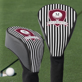 Moderne schwarze gestreifte rote Golfer-Name-Monog Golf Headcover