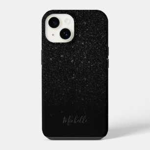 Moderne schwarze Glitter-Minimalist-Anpassung Name iPhone 14 Hülle