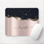 Moderne schwarze Glitter-Roségold-Monogramm Mousepad (Mit Mouse)
