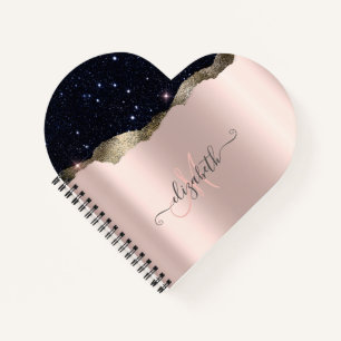 Moderne schwarze Glitter-Roségold-Monogramm  Notizblock