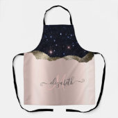 Moderne schwarze Glitter-Roségold-Monogramm Schürze (Vorderseite)