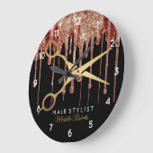 Moderne Schwarze Glitzer-Friseurin Große Wanduhr (Winkel)