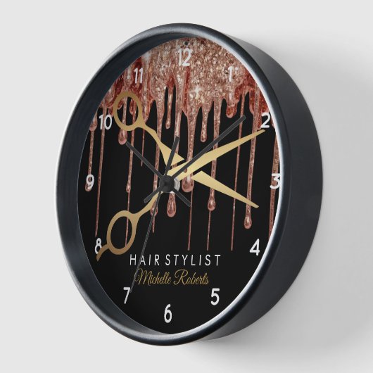 Moderne Schwarze Glitzer-Friseurin Uhr (Winkel)