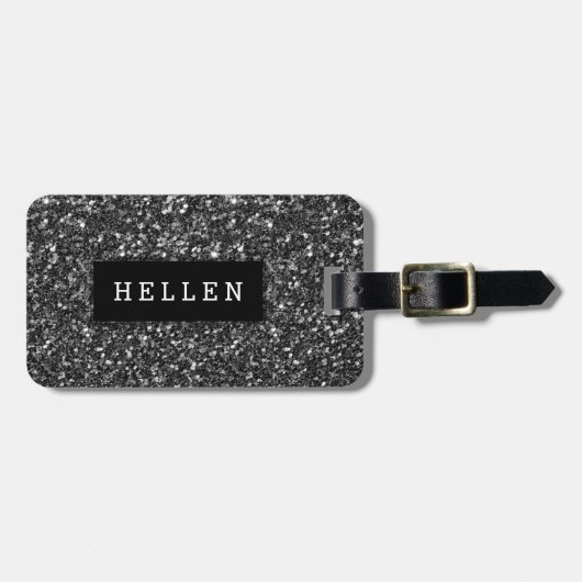 Moderne Schwarze Glitzer Textur Gepäckanhänger (Vorderseite horizontal)
