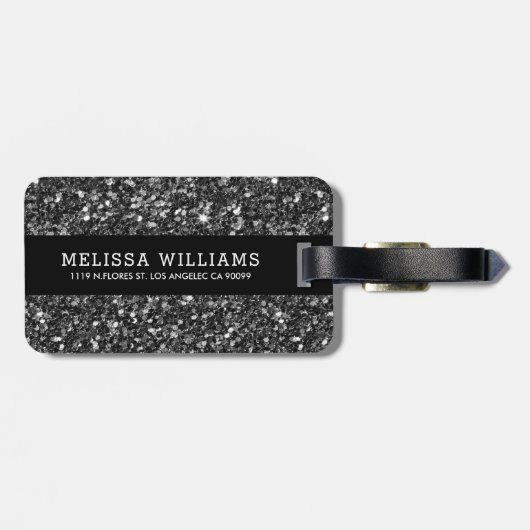 Moderne Schwarze Glitzer Textur Gepäckanhänger (Rückseite horizontal)