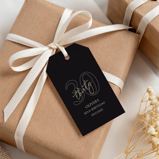 Moderne Schwarze Gold 30. Geburtstagsfeier Geschenkanhänger