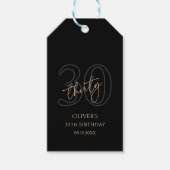 Moderne Schwarze Gold 30. Geburtstagsfeier Geschenkanhänger (Vorderseite)