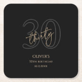 Moderne Schwarze Gold 30. Geburtstagsfeier Rechteckiger Pappuntersetzer (Vorderseite)