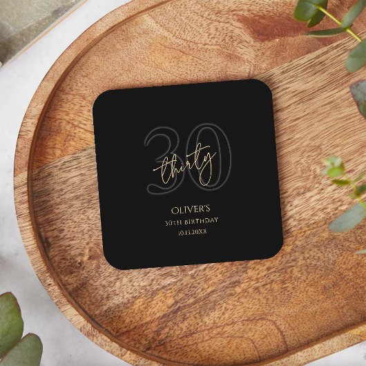 Moderne Schwarze Gold 30. Geburtstagsfeier Rechteckiger Pappuntersetzer