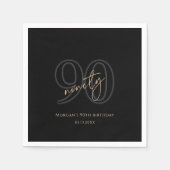 Moderne Schwarze Gold 90. Geburtstagsfeier Serviette (Vorderseite)