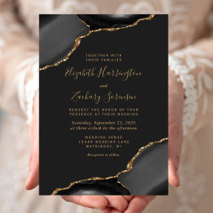 Moderne schwarze Gold-Achat-Ecken dunkle Hochzeit Einladung