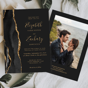 Moderne schwarze Gold-Achat-Foto-Dunkle-Hochzeit Einladung
