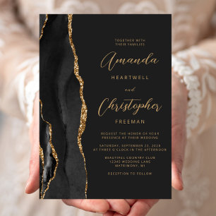 Moderne schwarze Gold-Achat-Schrift-Schiefer-Hochz Einladung