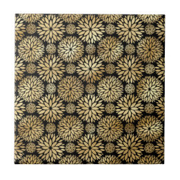 Moderne Schwarze Gold Dahlia Illustration Fliese