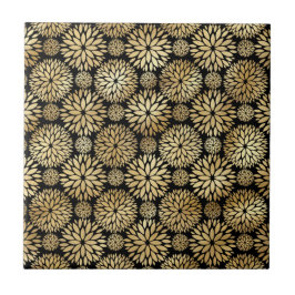 Moderne Schwarze Gold Dahlia Illustration Fliese