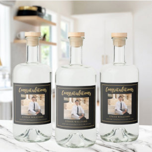 Moderne schwarze Gold-Foto-Abschlussfeier-Flasche Alkoholflaschenetikett