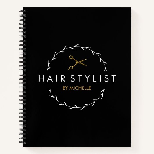 Moderne schwarze Gold-Friseurin Notizblock (Vorderseite)