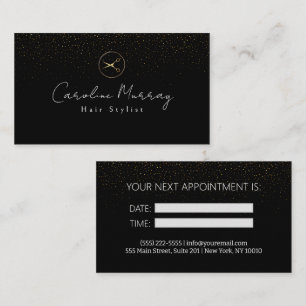 Moderne schwarze Gold-Haarstylist-Terminierungskar Visitenkarte