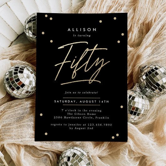 Moderne Schwarze Gold-Kalligraphie 50. Geburtstag Einladung