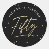 Moderne Schwarze Gold-Kalligraphie 50. Geburtstag Runder Aufkleber (Vorderseite)