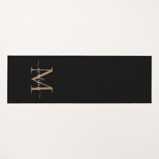 Moderne Schwarze Gold Monogram Elegante Feminine S Yogamatte (Vorderseite (Horizontal))