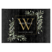 Moderne Schwarze Gold Monogram Moderne Vegetation Schneidebrett (Vorderseite)