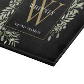 Moderne Schwarze Gold Monogram Moderne Vegetation Schneidebrett (Ecke)