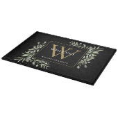 Moderne Schwarze Gold Monogram Moderne Vegetation Schneidebrett (Ecke)