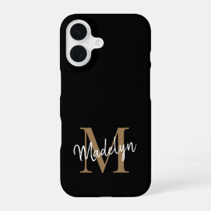 Moderne schwarze Gold-Monogramm-Schrift Damenname iPhone 16 Hülle