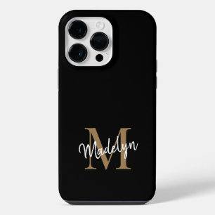 Moderne schwarze Gold-Monogramm-Schrift Damenname iPhone 14 Pro Max Hülle