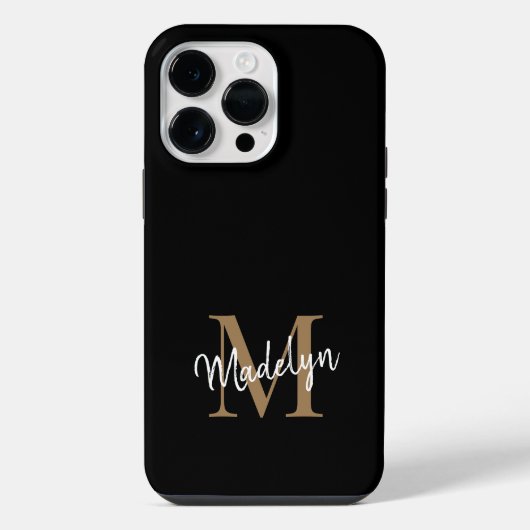 Moderne schwarze Gold-Monogramm-Schrift Damenname iPhone Hülle (Rückseite)