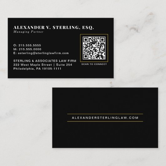 Moderne schwarze Gold-QR-Code-Luxus-Professionell Visitenkarte (Vorne/Hinten)