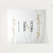 Moderne Schwarze Gold Script Minimal Hochzeit Wandteppich (Vorderseite (Horizontal))