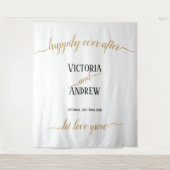 Moderne Schwarze Gold Script Minimal Hochzeit Wandteppich (Vorderseite)